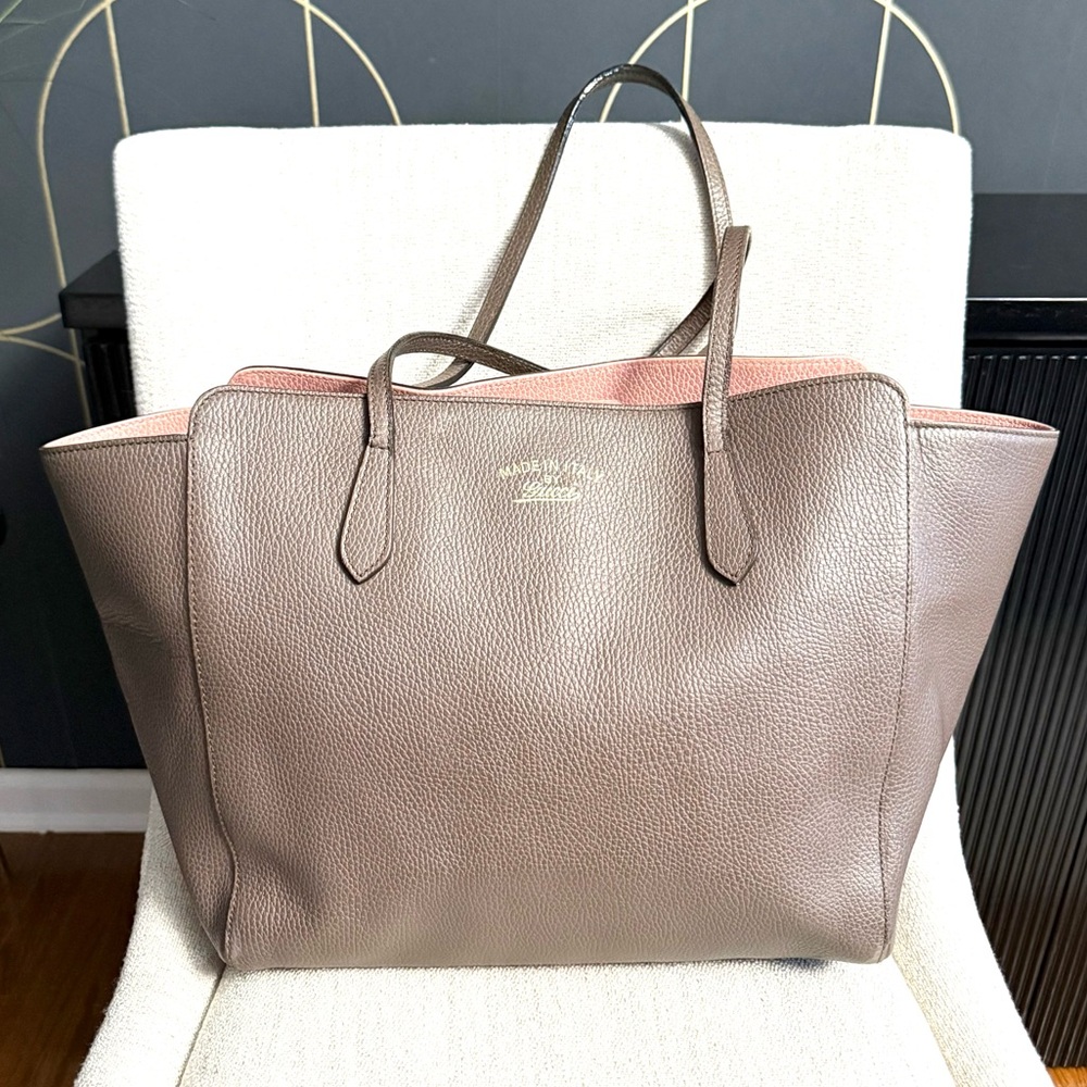 Gucci Authentic Large size Swing tote bag grey and pink leather - Picture 3 of 16